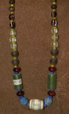 Rare Tribal Ethnic Dayak Iban Tribe Talisman Necklace: Antique Hand Crafted Magical Lukut Sekala , Old Trade Glass Beads, Stone & Hand Etched Central Buffalo Bone Bead, Chinese Coins, collected in 1980’s Borneo Aristocrat Owner, Indonesia. NB6