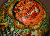Unique Large Balinese Lime Gourd Hand painted with Wayang Kulit traditional & detailed motifs, Beautiful Kamasan Art depicting Ramayana Epic Scenes:  1G10, 11” tall. Betel habit paraphernalia. Collected in late 1900’s