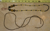 Unique Vintage Hand crafted Ethnic Amber & Glass Trade Beads, Real Pearls Necklace with Buffalo Bone Hand Carved Pendant of Protective Ancestor Effigy for Good Luck, Health & Prosperity, Borneo Kalimantan, Indonesia NECK34 + 1 Flapper Coconut necklace.