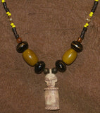 Unique Vintage Hand crafted Ethnic Amber & Glass Trade Beads, Real Pearls Necklace with Buffalo Bone Hand Carved Pendant of Protective Ancestor Effigy for Good Luck, Health & Prosperity, Borneo Kalimantan, Indonesia NECK34 + 1 Flapper Coconut necklace.