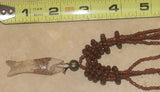 4 Strands Unique Earthtones Hand crafted Ethnic Glass Trade Beads Necklace with Buffalo Bone Hand Carved Pendant of Fish, Zodiac Pisces, Borneo Kalimantan, Indonesia NECK41