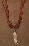 4 Strands Unique Earthtones Hand crafted Ethnic Glass Trade Beads Necklace with Buffalo Bone Hand Carved Pendant of Fish, Zodiac Pisces, Borneo Kalimantan, Indonesia NECK41
