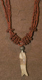 4 Strands Unique Earthtones Hand crafted Ethnic Glass Trade Beads Necklace with Buffalo Bone Hand Carved Pendant of Fish, Zodiac Pisces, Borneo Kalimantan, Indonesia NECK41