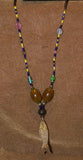 Unique Earthtones Hand crafted Ethnic Glass Trade Beads Necklace with Buffalo Bone Hand Carved Pendant of Fish, Zodiac Pisces, Borneo Kalimantan, Indonesia NECK44 + 1 Flapper Coconut necklace.