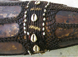 Very Rare Huge Old Ethnic Hunting & Gathering Water Gourd, Calabash Decorated with Woven Bark Strips, Nassa Shells & Seed Beads, Dani Tribe, Baliem Valley, Irian Jaya, West Papua, 30" Long, collected in late 20th Century
