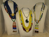 Rare Tribal Ethnic Dayak Iban Tribe Talisman Necklace: Antique Hand Crafted Magical Lukut Sekala , Old Trade Glass Beads, Amber beads, Buffalo Bone Hand Etched Beads, Shells, Chinese Coins, collected in 1980’s Borneo Aristocrat Owner, Indonesia. NB4