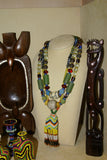 Rare Tribal Ethnic Dayak Iban Tribe Talisman Necklace: Antique Hand Crafted Magical Lukut Sekala , Old Trade Glass Beads, Stone & Hand Etched Central Buffalo Bone Bead, Chinese Coins, collected in 1980’s Borneo Aristocrat Owner, Indonesia. NB6