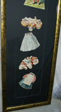 EPHEMERA AMERICANA ANTIQUE WHIMSICAL ART: 1895 FRAMED VICTORIAN TRADE CARD (6 pc DIE CUTS): NEW ENGLAND MINCE MEAT, PAPER DOLL (DFPO1E) 32” x 10.25”, ARTIST HAND PAINTED FRAME SIGNED DESIGNER COLLECTOR COLLECTIBLE WALL DÉCOR