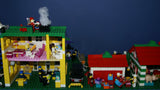 HUGE CUSTOM LEGO SET 32" x 12" x 15": THE ULTIMATE YEAR ROUND CHRISTMAS VILLAGE (2136 PCS) WITH 81 MINIFIGURES & 4 BUILDINGS, POLICE STATION, INDOOR POOL, OFFICES, WAREHOUSE, APTS, CARS, MOTOCYCLES, GARDENS, SANTAS & ACCESSORIES (KIT 27)