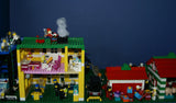 HUGE CUSTOM LEGO SET 32" x 12" x 15": THE ULTIMATE YEAR ROUND CHRISTMAS VILLAGE (2136 PCS) WITH 81 MINIFIGURES & 4 BUILDINGS, POLICE STATION, INDOOR POOL, OFFICES, WAREHOUSE, APTS, CARS, MOTOCYCLES, GARDENS, SANTAS & ACCESSORIES (KIT 27)