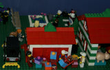 HUGE CUSTOM LEGO SET 32" x 12" x 15": THE ULTIMATE YEAR ROUND CHRISTMAS VILLAGE (2136 PCS) WITH 81 MINIFIGURES & 4 BUILDINGS, POLICE STATION, INDOOR POOL, OFFICES, WAREHOUSE, APTS, CARS, MOTOCYCLES, GARDENS, SANTAS & ACCESSORIES (KIT 27)