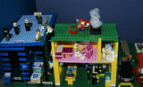 HUGE CUSTOM LEGO SET 32" x 12" x 15": THE ULTIMATE YEAR ROUND CHRISTMAS VILLAGE (2136 PCS) WITH 81 MINIFIGURES & 4 BUILDINGS, POLICE STATION, INDOOR POOL, OFFICES, WAREHOUSE, APTS, CARS, MOTOCYCLES, GARDENS, SANTAS & ACCESSORIES (KIT 27)