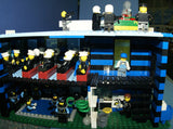 HUGE CUSTOM LEGO SET 32" x 12" x 15": THE ULTIMATE YEAR ROUND CHRISTMAS VILLAGE (2136 PCS) WITH 81 MINIFIGURES & 4 BUILDINGS, POLICE STATION, INDOOR POOL, OFFICES, WAREHOUSE, APTS, CARS, MOTOCYCLES, GARDENS, SANTAS & ACCESSORIES (KIT 27)