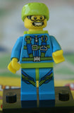 BRAND NEW, NOW RARE RETIRED LEGO MINIFIGURE COLLECTIBLE: SKYDIVER WITH PARACHUTE BAG & HELMET (HARD HAT) & BLACK BASE (Serie 10) MPN 71001, YEAR 2013. 6 PIECES