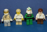 6, NOW RARE, RETIRED LEGO MINIFIGURES COLLECTIBLES FROM STAR WARS (EPISODES 4/5/6): LUKE SKYWALKER, HOTH REBEL, HAN SOLO, 2 CUSTOM DROIDS, GREEN PILOT (31 PCS) KIT SET ITEM 21, USED IN DISPLAYS