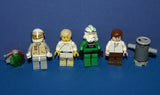 6, NOW RARE, RETIRED LEGO MINIFIGURES COLLECTIBLES FROM STAR WARS (EPISODES 4/5/6): LUKE SKYWALKER, HOTH REBEL, HAN SOLO, 2 CUSTOM DROIDS, GREEN PILOT (31 PCS) KIT SET ITEM 21, USED IN DISPLAYS
