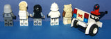 4 RARE RETIRED STAR WARS MINIGIFURES (EPISODES 4/5/6): LUKE SKYWALKER, TROOPER, HOTH REBEL, IMPERIAL OFFICER PLUS 1 FREE EWOK (KIT ITEM SET 28) & A CARRIAGE FOR THE WOUNDED: 45 PIECES