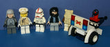 4 RARE RETIRED STAR WARS MINIGIFURES (EPISODES 4/5/6): LUKE SKYWALKER, TROOPER, HOTH REBEL, IMPERIAL OFFICER PLUS 1 FREE EWOK (KIT ITEM SET 28) & A CARRIAGE FOR THE WOUNDED: 45 PIECES