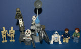 7 NOW VERY RARE RETIRED LEGO MINIFIGURES COLLECTIBLES FROM STAR WARS (EPISODES 4/5/6): HAN SOLO, PRINCESS LEIA, R2-D2, 2 AT-AT DRIVERS, 2 BATTLE DROIDS PLUS 2 CUSTOM BUILDS: ARTICULATED CRANE & ENEMY SKY CHOPPER (54 PCS) KIT SET ITEM 30
