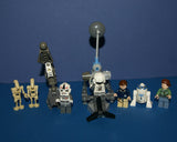 7 NOW VERY RARE RETIRED LEGO MINIFIGURES COLLECTIBLES FROM STAR WARS (EPISODES 4/5/6): HAN SOLO, PRINCESS LEIA, R2-D2, 2 AT-AT DRIVERS, 2 BATTLE DROIDS PLUS 2 CUSTOM BUILDS: ARTICULATED CRANE & ENEMY SKY CHOPPER (54 PCS) KIT SET ITEM 30
