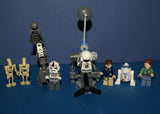 7 NOW VERY RARE RETIRED LEGO MINIFIGURES COLLECTIBLES FROM STAR WARS (EPISODES 4/5/6): HAN SOLO, PRINCESS LEIA, R2-D2, 2 AT-AT DRIVERS, 2 BATTLE DROIDS PLUS 2 CUSTOM BUILDS: ARTICULATED CRANE & ENEMY SKY CHOPPER (54 PCS) KIT SET ITEM 30