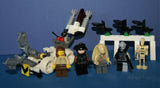 5, NOW RARE, RETIRED LEGO STAR WARS MINIFIGURES COLLECTIBLES: DARTH VADER, JAR JAR BINKS, QUI-GON JINN, ANAKIN SKYWALKER, BATTLE DROID PLUS 2 CUSTOM BUILDS ARCH & DROID DEFENSE MACHINE (74 PCS). KIT: ITEM 42 CLONE WARS & EPISODE 1
