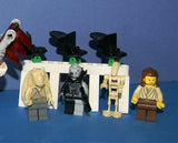5, NOW RARE, RETIRED LEGO STAR WARS MINIFIGURES COLLECTIBLES: DARTH VADER, JAR JAR BINKS, QUI-GON JINN, ANAKIN SKYWALKER, BATTLE DROID PLUS 2 CUSTOM BUILDS ARCH & DROID DEFENSE MACHINE (74 PCS). KIT: ITEM 42 CLONE WARS & EPISODE 1