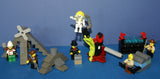 LEGO ADVENTURERS OF THE DESERT: 6 NOW RARE RETIRED MINIFIGURES VON BARRON, JOHNNY THUNDER, SAM SINISTER, CHARLES LIGHTNING, HARRY CANE & 5 CUSTOM BUILDS: 2 PYRAMIDS, CRANE, SINK, PHARAOH SARCOPHAGUS, ETC., 143 PIECES (KIT ITEM 46)