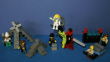 LEGO ADVENTURERS OF THE DESERT: 6 NOW RARE RETIRED MINIFIGURES VON BARRON, JOHNNY THUNDER, SAM SINISTER, CHARLES LIGHTNING, HARRY CANE & 5 CUSTOM BUILDS: 2 PYRAMIDS, CRANE, SINK, PHARAOH SARCOPHAGUS, ETC., 143 PIECES (KIT ITEM 46)