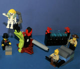 LEGO ADVENTURERS OF THE DESERT: 6 NOW RARE RETIRED MINIFIGURES VON BARRON, JOHNNY THUNDER, SAM SINISTER, CHARLES LIGHTNING, HARRY CANE & 5 CUSTOM BUILDS: 2 PYRAMIDS, CRANE, SINK, PHARAOH SARCOPHAGUS, ETC., 143 PIECES (KIT ITEM 46)