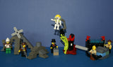 LEGO ADVENTURERS OF THE DESERT: 6 NOW RARE RETIRED MINIFIGURES VON BARRON, JOHNNY THUNDER, SAM SINISTER, CHARLES LIGHTNING, HARRY CANE & 5 CUSTOM BUILDS: 2 PYRAMIDS, CRANE, SINK, PHARAOH SARCOPHAGUS, ETC., 143 PIECES (KIT ITEM 46)