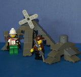 LEGO ADVENTURERS OF THE DESERT: 6 NOW RARE RETIRED MINIFIGURES VON BARRON, JOHNNY THUNDER, SAM SINISTER, CHARLES LIGHTNING, HARRY CANE & 5 CUSTOM BUILDS: 2 PYRAMIDS, CRANE, SINK, PHARAOH SARCOPHAGUS, ETC., 143 PIECES (KIT ITEM 46)
