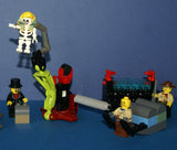 LEGO ADVENTURERS OF THE DESERT: 6 NOW RARE RETIRED MINIFIGURES VON BARRON, JOHNNY THUNDER, SAM SINISTER, CHARLES LIGHTNING, HARRY CANE & 5 CUSTOM BUILDS: 2 PYRAMIDS, CRANE, SINK, PHARAOH SARCOPHAGUS, ETC., 143 PIECES (KIT ITEM 46)