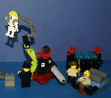 LEGO ADVENTURERS OF THE DESERT: 6 NOW RARE RETIRED MINIFIGURES VON BARRON, JOHNNY THUNDER, SAM SINISTER, CHARLES LIGHTNING, HARRY CANE & 5 CUSTOM BUILDS: 2 PYRAMIDS, CRANE, SINK, PHARAOH SARCOPHAGUS, ETC., 143 PIECES (KIT ITEM 46)
