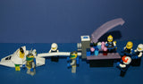 7, NOW VERY RARE, RETIRED LEGO MINIFIGURES (YEAR 2002): SPACE UNITRON & ICE PLANET. PLUS 2 CUSTOM BUILDS ICE JET MOBILE & ICE OUTPOST TO REFUEL, DRINK & FOR MEDICAL EMERGENCIES, LOADS OF ACCESSORIES (ITEM SET 50) 96 PIECES