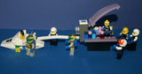 7, NOW VERY RARE, RETIRED LEGO MINIFIGURES (YEAR 2002): SPACE UNITRON & ICE PLANET. PLUS 2 CUSTOM BUILDS ICE JET MOBILE & ICE OUTPOST TO REFUEL, DRINK & FOR MEDICAL EMERGENCIES, LOADS OF ACCESSORIES (ITEM SET 50) 96 PIECES