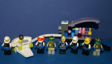 7, NOW VERY RARE, RETIRED LEGO MINIFIGURES (YEAR 2002): SPACE UNITRON & ICE PLANET. PLUS 2 CUSTOM BUILDS ICE JET MOBILE & ICE OUTPOST TO REFUEL, DRINK & FOR MEDICAL EMERGENCIES, LOADS OF ACCESSORIES (ITEM SET 50) 96 PIECES