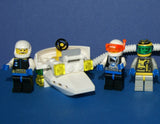7, NOW VERY RARE, RETIRED LEGO MINIFIGURES (YEAR 2002): SPACE UNITRON & ICE PLANET. PLUS 2 CUSTOM BUILDS ICE JET MOBILE & ICE OUTPOST TO REFUEL, DRINK & FOR MEDICAL EMERGENCIES, LOADS OF ACCESSORIES (ITEM SET 50) 96 PIECES