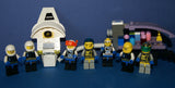 7, NOW VERY RARE, RETIRED LEGO MINIFIGURES (YEAR 2002): SPACE UNITRON & ICE PLANET. PLUS 2 CUSTOM BUILDS ICE JET MOBILE & ICE OUTPOST TO REFUEL, DRINK & FOR MEDICAL EMERGENCIES, LOADS OF ACCESSORIES (ITEM SET 50) 96 PIECES