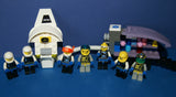 7, NOW VERY RARE, RETIRED LEGO MINIFIGURES (YEAR 2002): SPACE UNITRON & ICE PLANET. PLUS 2 CUSTOM BUILDS ICE JET MOBILE & ICE OUTPOST TO REFUEL, DRINK & FOR MEDICAL EMERGENCIES, LOADS OF ACCESSORIES (ITEM SET 50) 96 PIECES