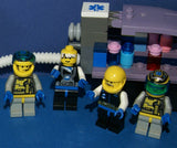 7, NOW VERY RARE, RETIRED LEGO MINIFIGURES (YEAR 2002): SPACE UNITRON & ICE PLANET. PLUS 2 CUSTOM BUILDS ICE JET MOBILE & ICE OUTPOST TO REFUEL, DRINK & FOR MEDICAL EMERGENCIES, LOADS OF ACCESSORIES (ITEM SET 50) 96 PIECES