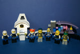 7, NOW VERY RARE, RETIRED LEGO MINIFIGURES (YEAR 2002): SPACE UNITRON & ICE PLANET. PLUS 2 CUSTOM BUILDS ICE JET MOBILE & ICE OUTPOST TO REFUEL, DRINK & FOR MEDICAL EMERGENCIES, LOADS OF ACCESSORIES (ITEM SET 50) 96 PIECES