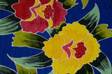HIGH QUALITY HAND PAINTED TEXTILE FABRIC HALF SARONG OR BEACH SKIRT, SUMMER TABLE RUNNER SIGNED BY THE ARTIST: DETAILED MOTIFS OF BLOOMING DOUBLE HIBISCUS, RICH COLORS 74" x 23" (no SC11)