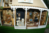 1970 HUGE CUSTOM BUILT & FULLY FURNISHED DOLL HOUSE (5 ft x 4ft x 32”) WITH 14 rooms & 3 gardens, Plants, Trees + Outhouse (1/12 Scale) Operating Lights