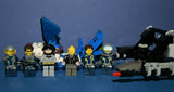 LEGO GREY BATMAN (NEW BLUE CAPE IN BOX) VS AGENTS:  6 MINIFIGURES (BATMAN, JET "AIR" PILOT, AGENTS, CHARGE, CHASE ETC...)  AGT025, AGT020A, AGT001A,  AIR019 PLUS  2 CUSTOM BUILDS: BOAT, JET PLANE & ACCESSORIES (145 PCS) KIT 60