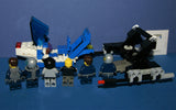 LEGO GREY BATMAN (NEW BLUE CAPE IN BOX) VS AGENTS:  6 MINIFIGURES (BATMAN, JET "AIR" PILOT, AGENTS, CHARGE, CHASE ETC...)  AGT025, AGT020A, AGT001A,  AIR019 PLUS  2 CUSTOM BUILDS: BOAT, JET PLANE & ACCESSORIES (145 PCS) KIT 60