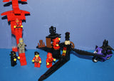 NOW RARE RETIRED LEGO BATMAN & NINJA MINIFIGURES  (YEARS 1998-2009) (1 BATMAN AND 6 NINJAS) PLUS 3 CUSTOM BUILDS: WATCH TOWER, GUARD GATE AND MOTORCYCLE (113pcs) KIT SET ITEM 64