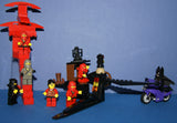 NOW RARE RETIRED LEGO BATMAN & NINJA MINIFIGURES  (YEARS 1998-2009) (1 BATMAN AND 6 NINJAS) PLUS 3 CUSTOM BUILDS: WATCH TOWER, GUARD GATE AND MOTORCYCLE (113pcs) KIT SET ITEM 64