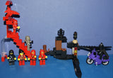 NOW RARE RETIRED LEGO BATMAN & NINJA MINIFIGURES  (YEARS 1998-2009) (1 BATMAN AND 6 NINJAS) PLUS 3 CUSTOM BUILDS: WATCH TOWER, GUARD GATE AND MOTORCYCLE (113pcs) KIT SET ITEM 64