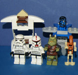 8 RARE RETIRED LEGO STAR WARS MINIFIGURES COLLECTIBLES: KAADU GUNGAN BEAST, SALACIOUS B. CRUMB, JAR JAR BINKS, GUNGAN SOLDIER, GAMORREAN GUARD, 2 STORM TROOPERS, BATTLE DROID, CONTROL TABLE, 2 BAR STOOLS, REFLECTION STATION (70 PCS) SET 66